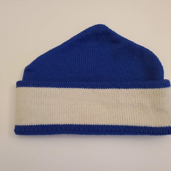 Stowe Woolens Blue Knit 100% Pure Wool Winter Beanie Hat - Picture 2 of 4